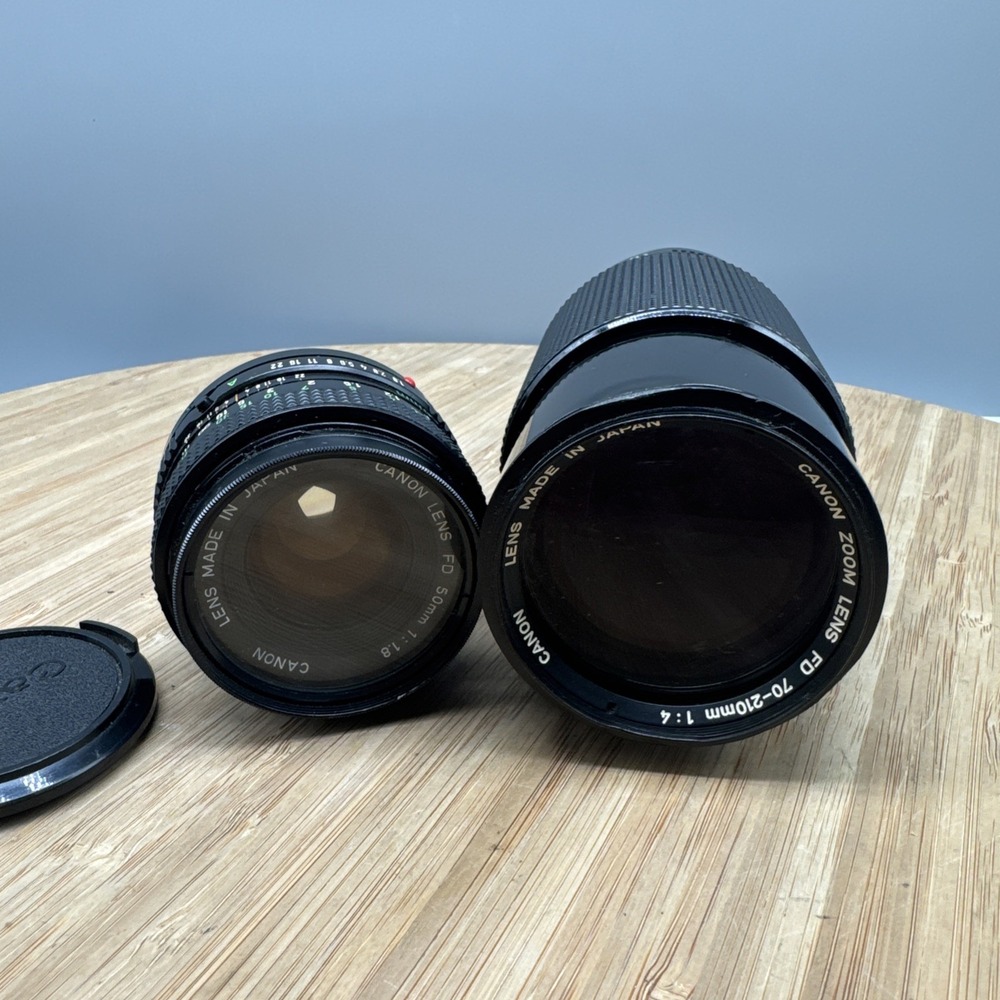 Canon FD 50mm f/1.8 & 70-210mm f/4 Zoom Lens Lot Vintage Manual Focus Japan